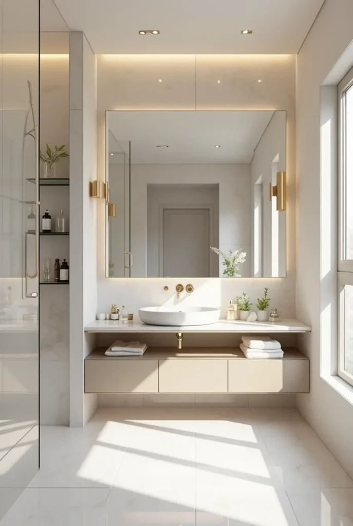 Mobilier suspendu pour salle de bain compacte
